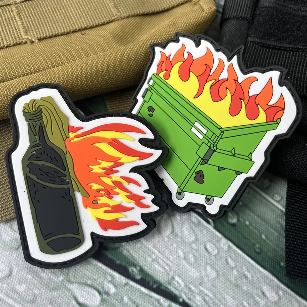 Molotov Cocktail Tactical Patches PVC Morale Hook&Loop Emblem Military Dumpster Fire Protection Badge Backpack Sticker