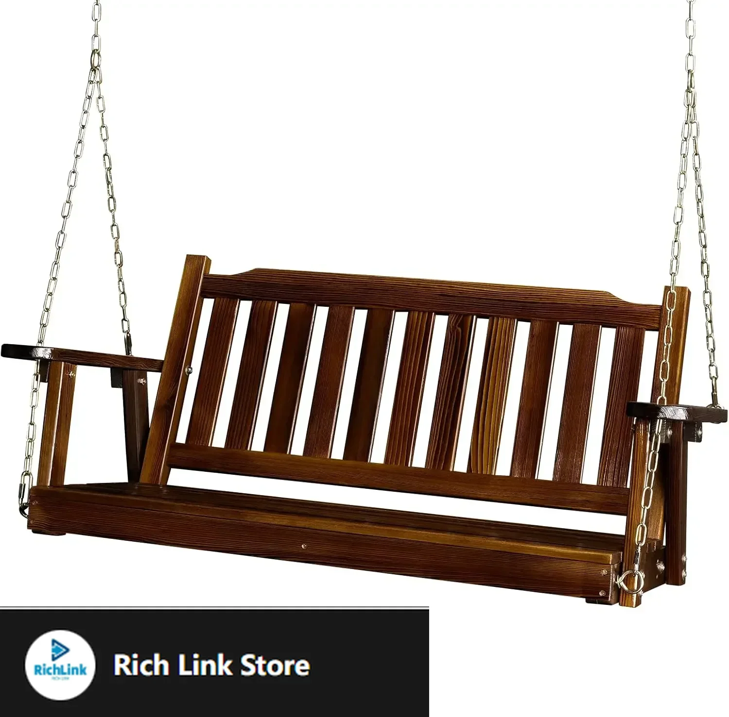 

Upgraded Heavy Duty 880 LBS 4 FT Patio Wooden Porch Swing Solid Fir Wood, Outdoor Handing Swing Bench