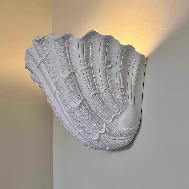 French Style Minimalist Gypsum Wall Lamps Shell-shaped Lampshade Living Room Dining Hall Bedroom Kitchen Atmosphere Decor Lights