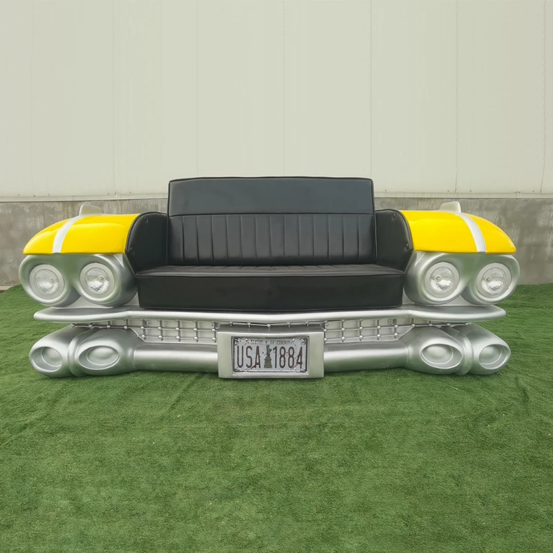 Industrial Retro Front Face Car Sofa Yellow Color Fiberglass Leather Unique Restaurant Cafe Shop Booth Seating