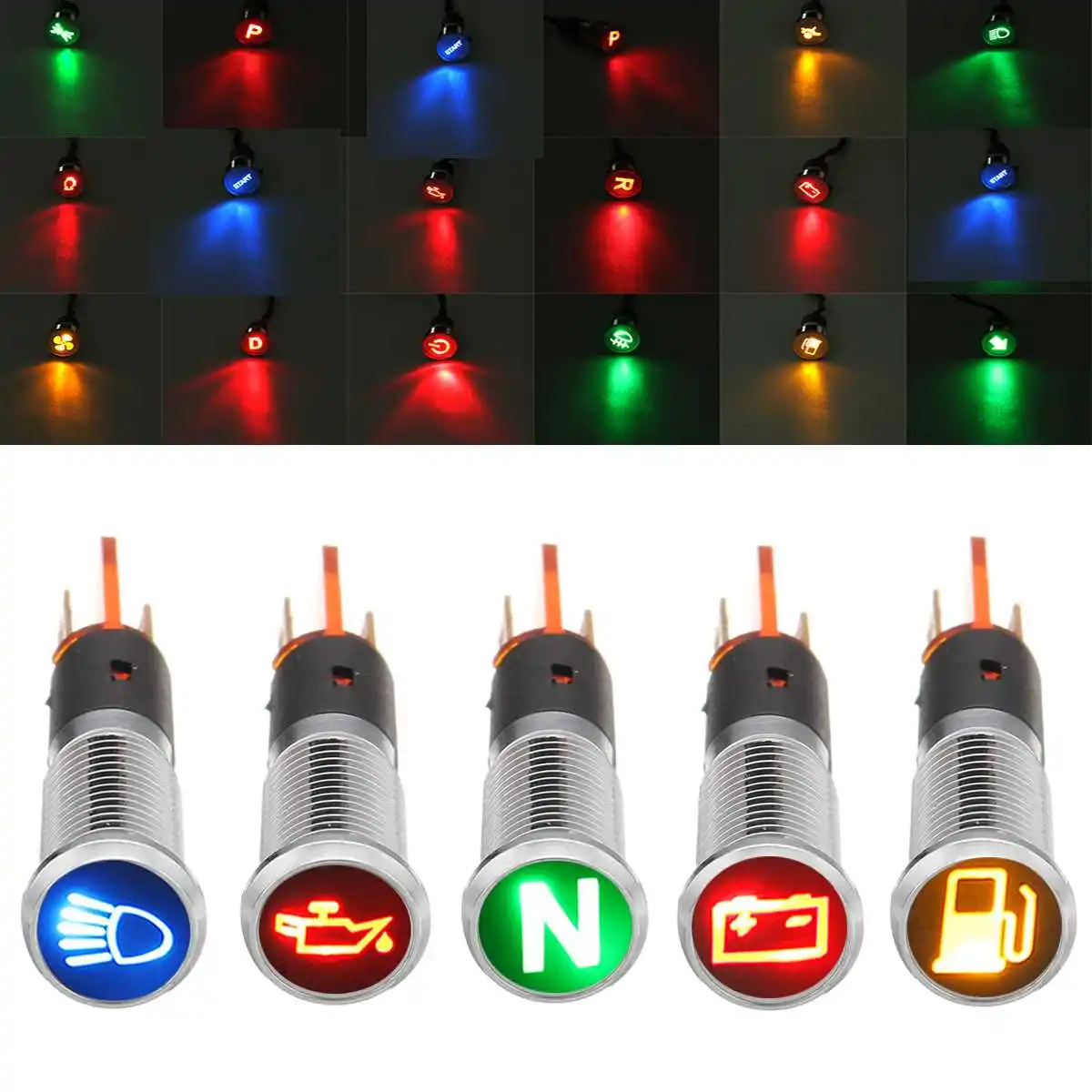 8mm LED Car Dashboard Warning Light Dash Panel 12/24/36V Metal Pilot Indicator Signal Lights Lamp for Boat Truck Lorry Trailer