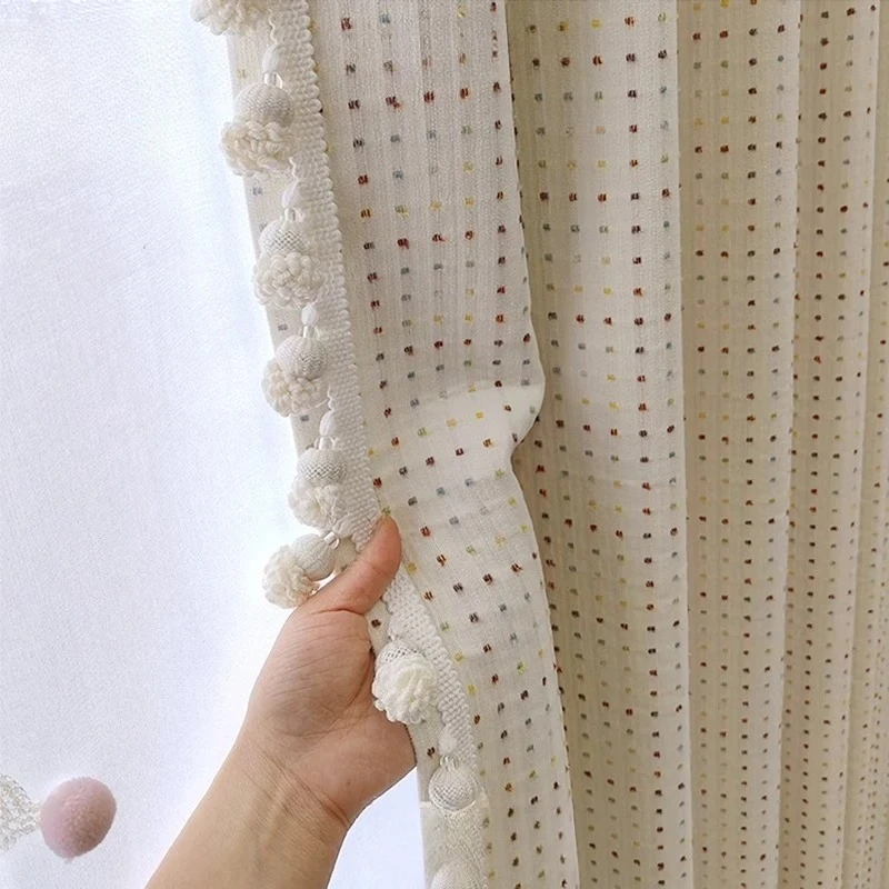 Window Treatment Sheer Curtain Colorful Dots Chenille Jacquard French Millard Modern Cute Eco Friendly High End Custom Size