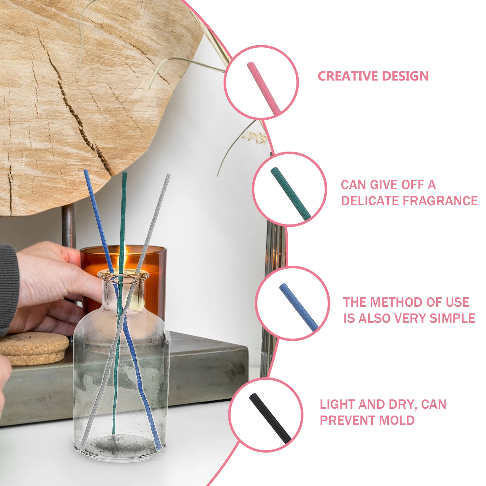 

72pcs Aromatherapy Diffuser Sticks Scented Reeds For Home Office Hotel Decor Essential Oil Volatilization Rods Vase Aroma