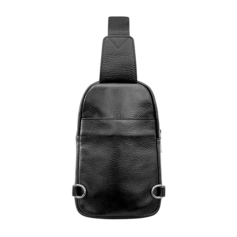 Genuine Leather Men's Chest Bag, Cowhide Single-Shoulder Crossbody Bag, Small Backpack with Multi-Layer Design, Black, Suitable for Daily Commuting, Men's Gift