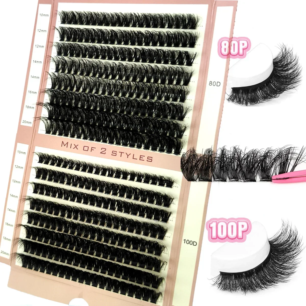 HBZGTLAD 16 Rows 5D Fluffy Cluster Lashes 60D-100D Mix Natural Thick Eyelash D/DD Individual Lashes 10-20mm DIY Lash Extensions