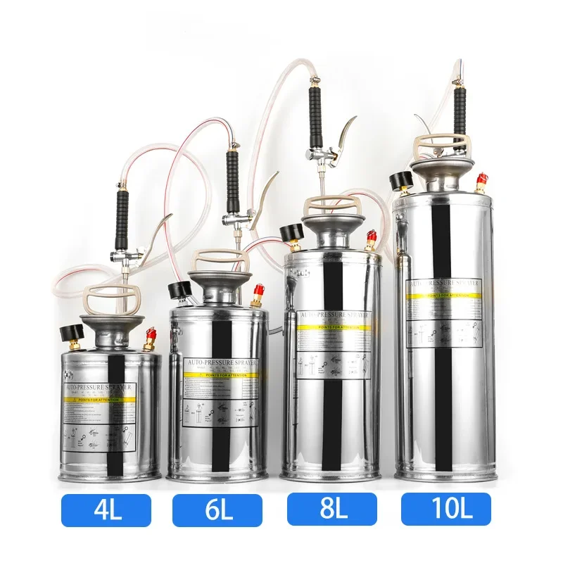 Stainless Steel 4L/6L/8L/10L High-pressure Manual Pressure Resistant Spray Watering Gardening Car Washing Pneumatic Sprayer