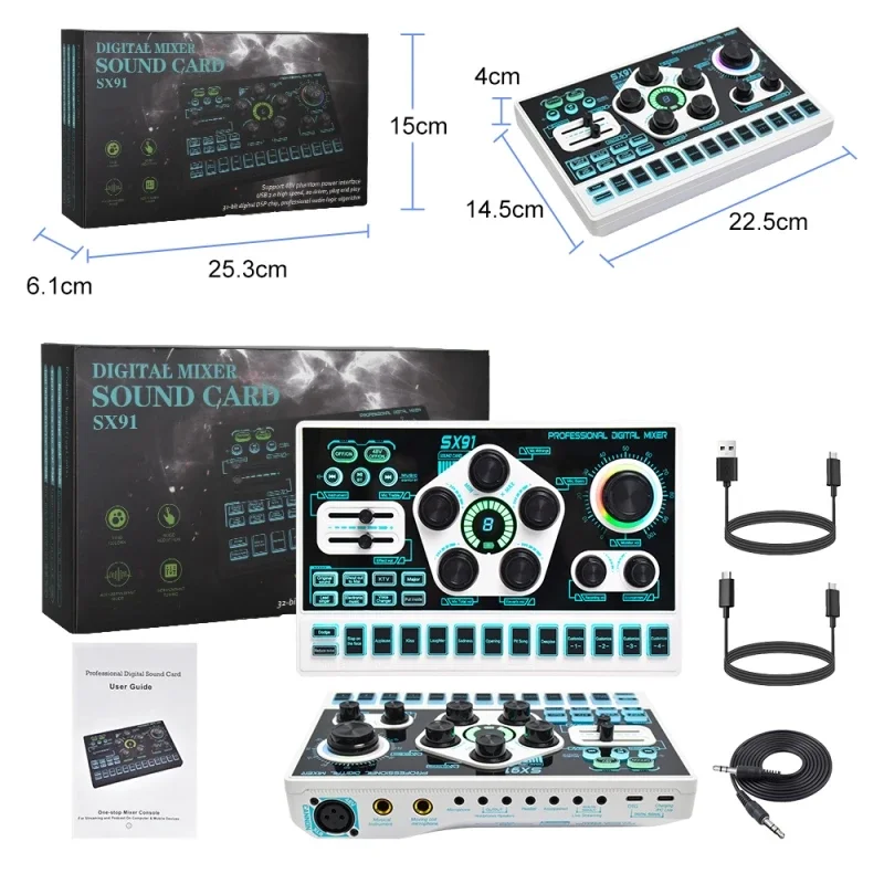 

Podcast Desktop Setup Sound Card SX91 Audio Card With Effects Podcast Condenser Microphone Recording Full Kit Streaming Studio