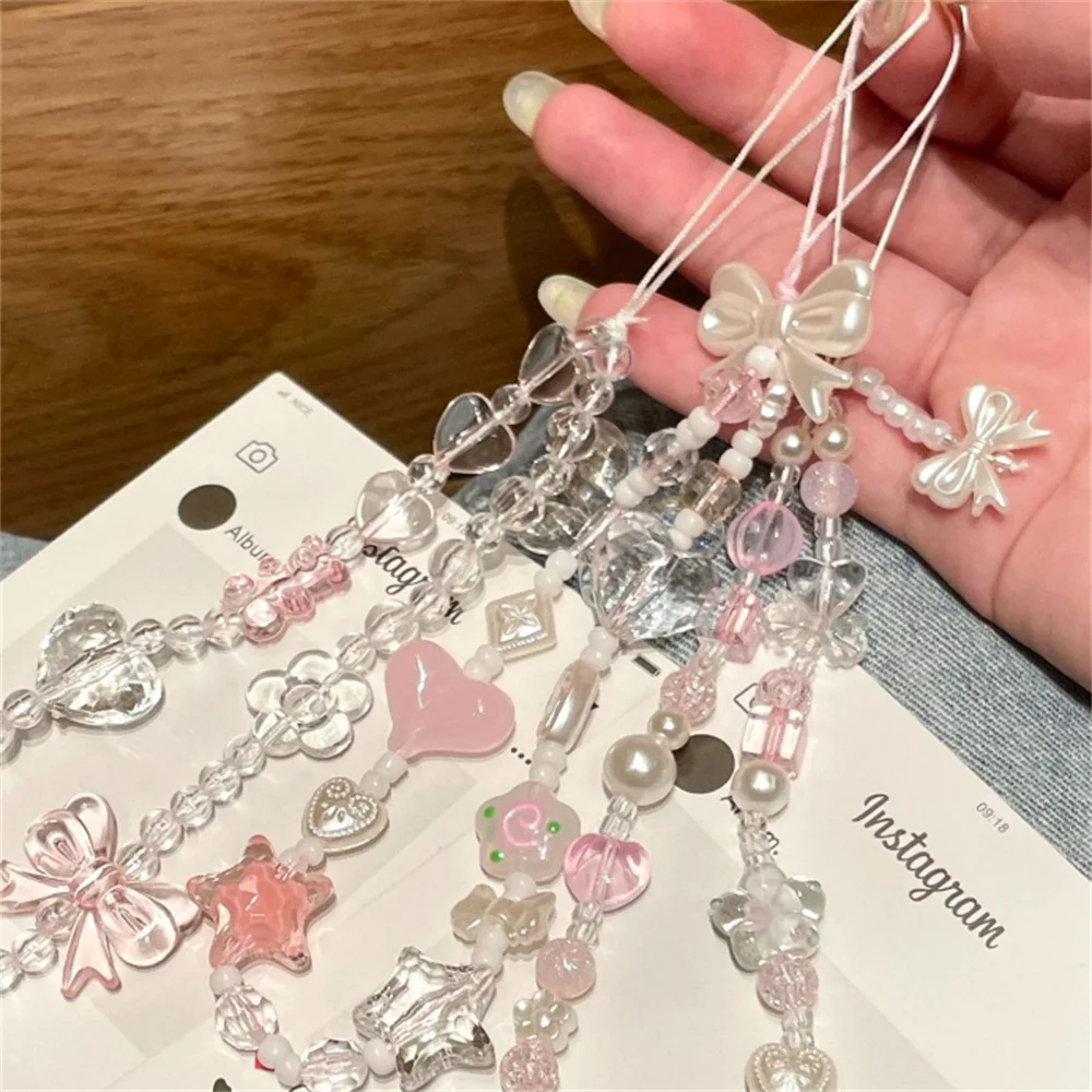 Cordón para teléfono con cuentas, portátil, hecho a mano, pulsera DIY, colgante, llavero para mochila, para parejas, a la moda