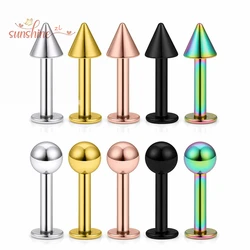 10Pcs Women Men Round Ball Spike Cone Tip Titanium Steel Nose Screw Back (Pierced) Cartilage Stud Earrings Punk Gothic Jewelry