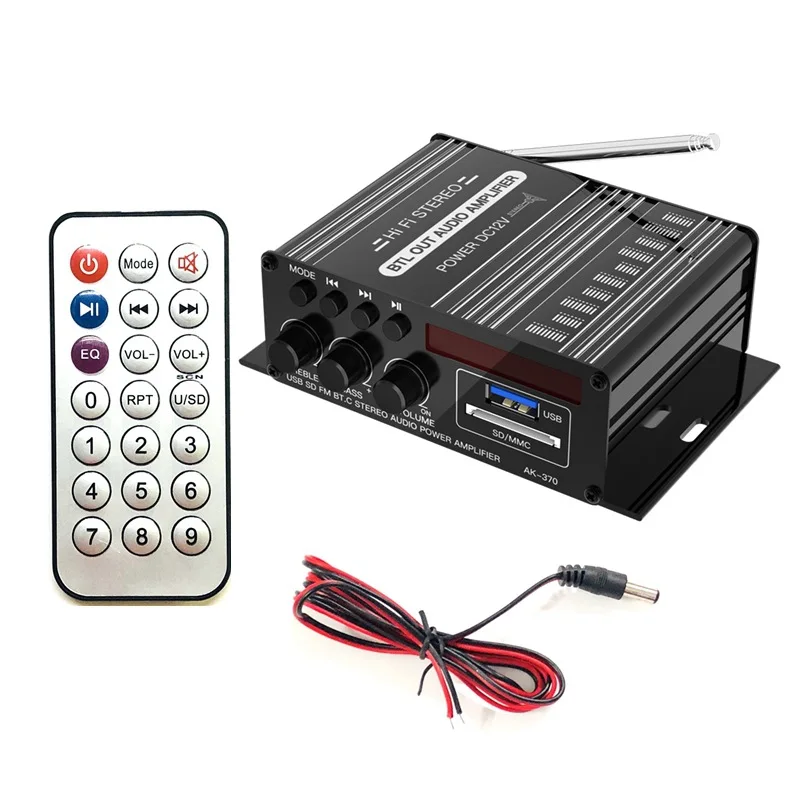 SUNBUCK AV-660BT/AK370 BT5.0 Sound Amplifier Home Car Theater Audio Amplifier 110V/220V Support EQ FM SD USB 2 Mic AK370 12V Amp