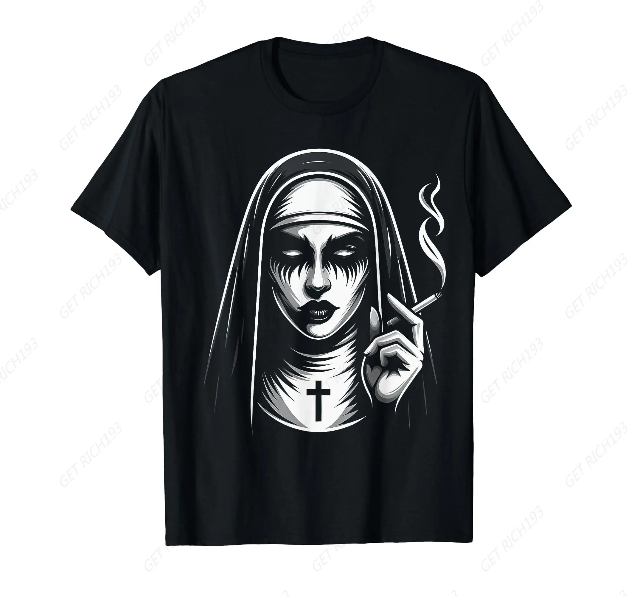 Bad Smoking Nun Tee Occult Goth Witchcraft Horror Gothic T-Shirt Shadow Cloak Threads Dark Fantasy Tees