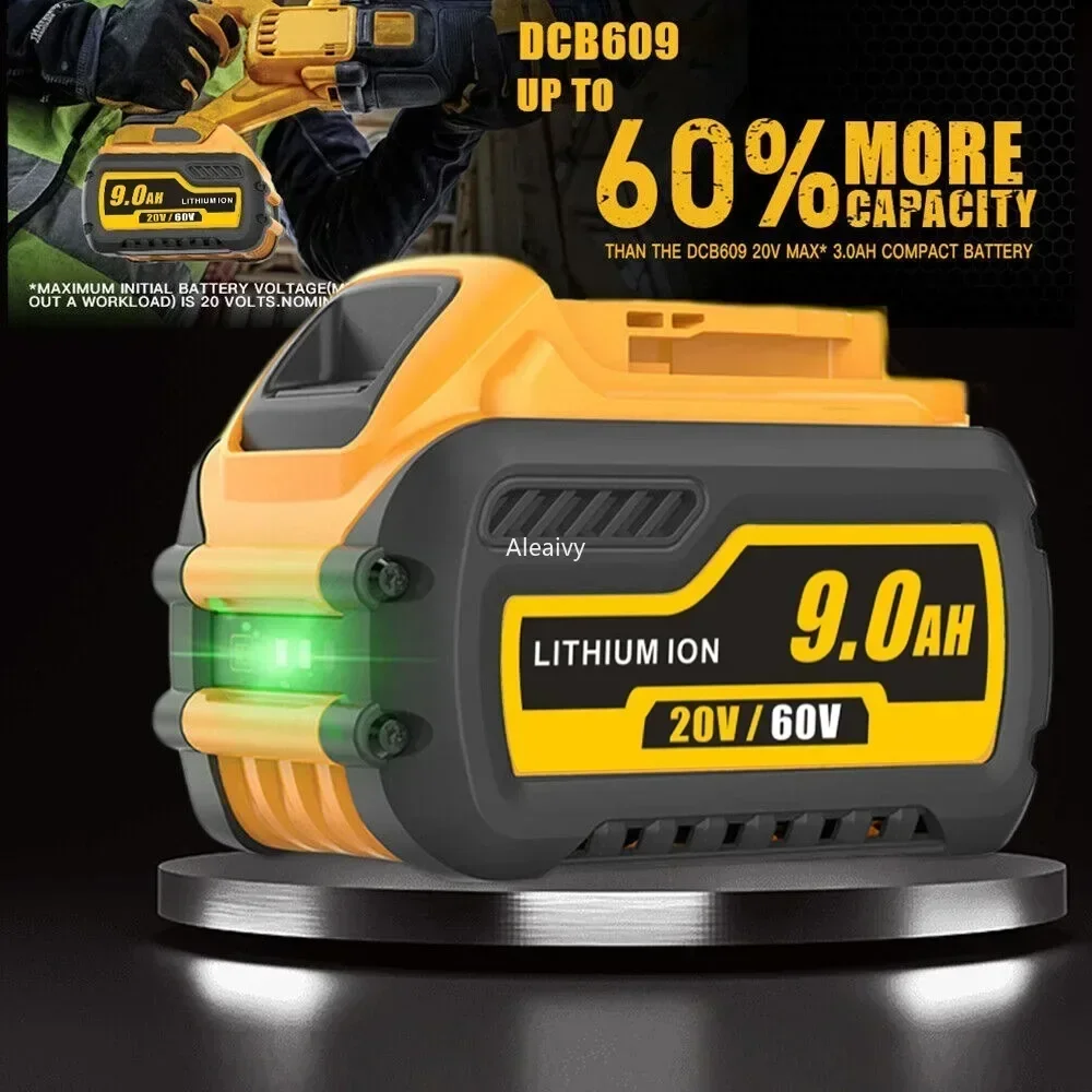 Dewalt 전동 공구용 배터리, DCB200, 9000mAh, 최대 배터리, DCB606, DCB609, DCB205, DCB206, DCB209, DCB182, 9.0Ah, 6.0Ah, 60V