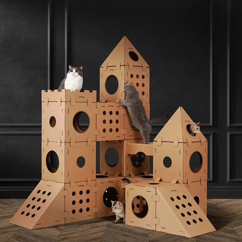 pet cat kennel,climbing frame, integrated scratching board, claw grinder, wear-resistant carton house