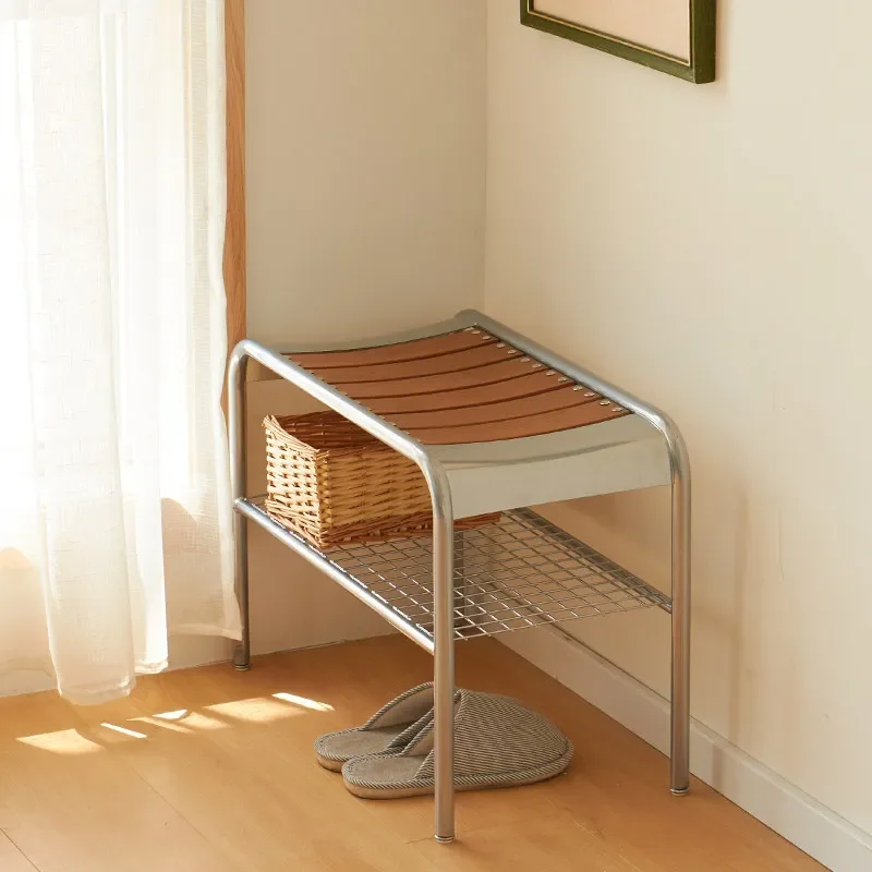 Nordic Style Shoe Changing Stool Retro Light Luxury Stainless Steel Bench For Entryway Porch Japanese Home Furniture Decor