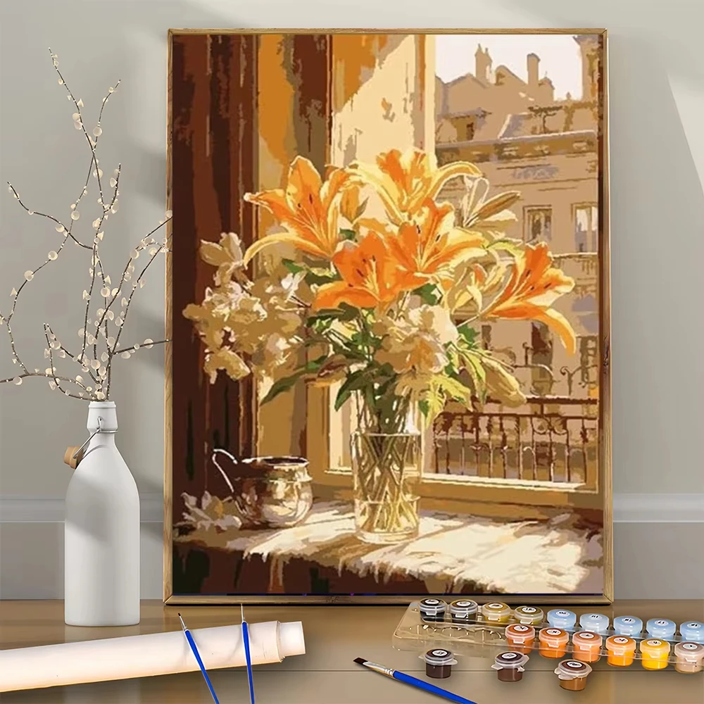 

Lilies by the Windowsill DIY Digital Painting Kit For Beginners Home Wall Decor Frameless