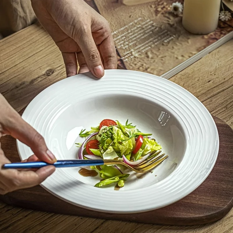 セラミック糸ウエスタンフードプレート、シンプルな麦わら帽子プレート、イタリアの麺ディナープレート、8.75