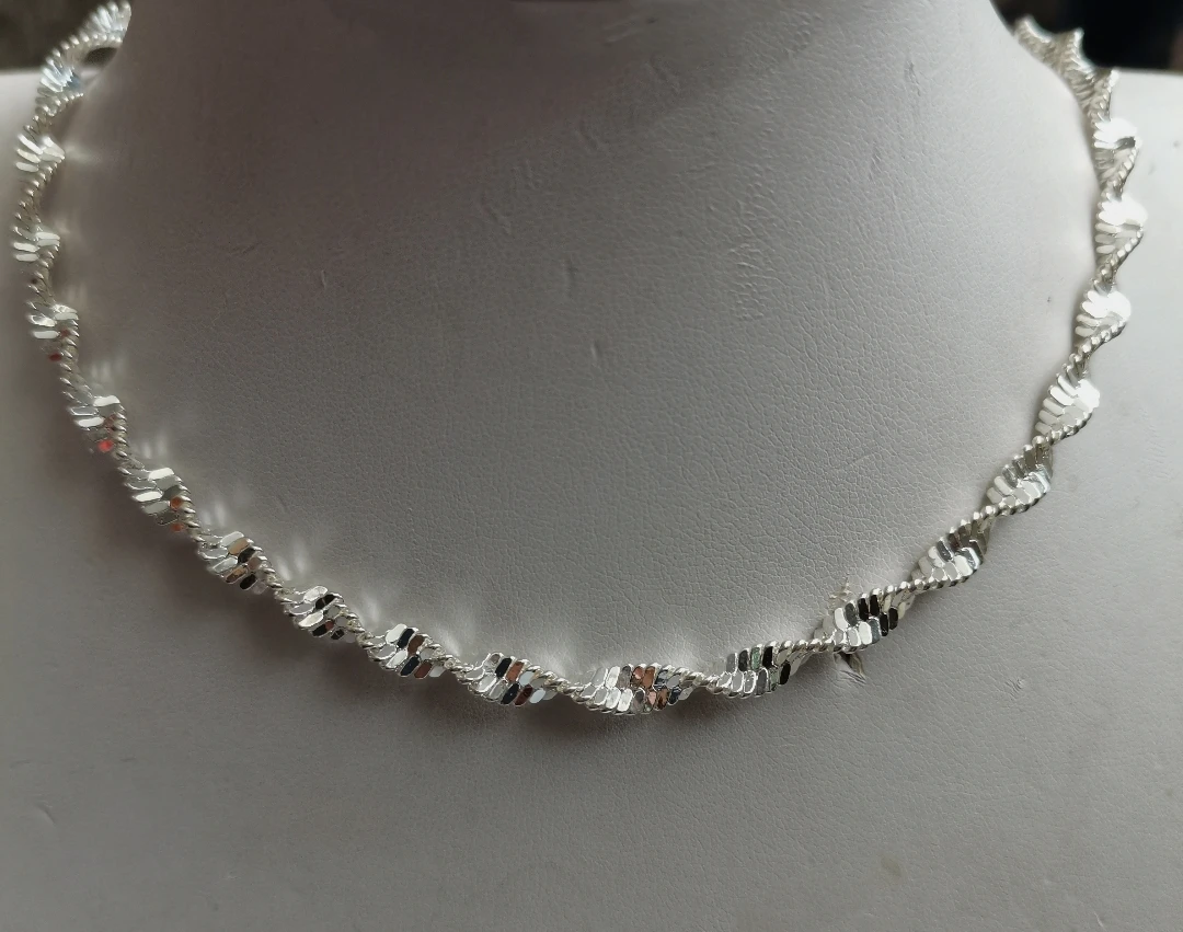 Real Silver Plated Copper Water Ripple Necklace Collarbone Chain Necklaces