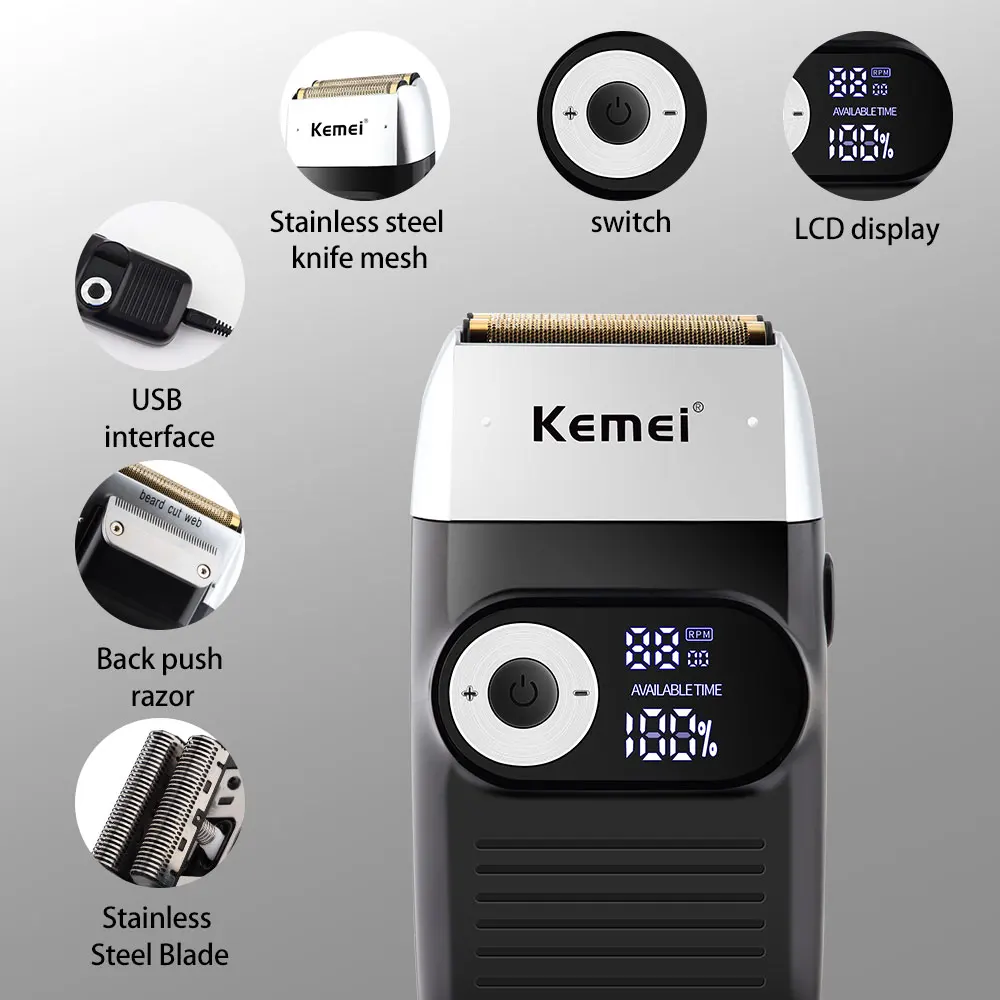 

KEMEI ectric Shaver Hair Rechargeable Beard Foil Razor For Men Bald Head Shaving for Men Machine