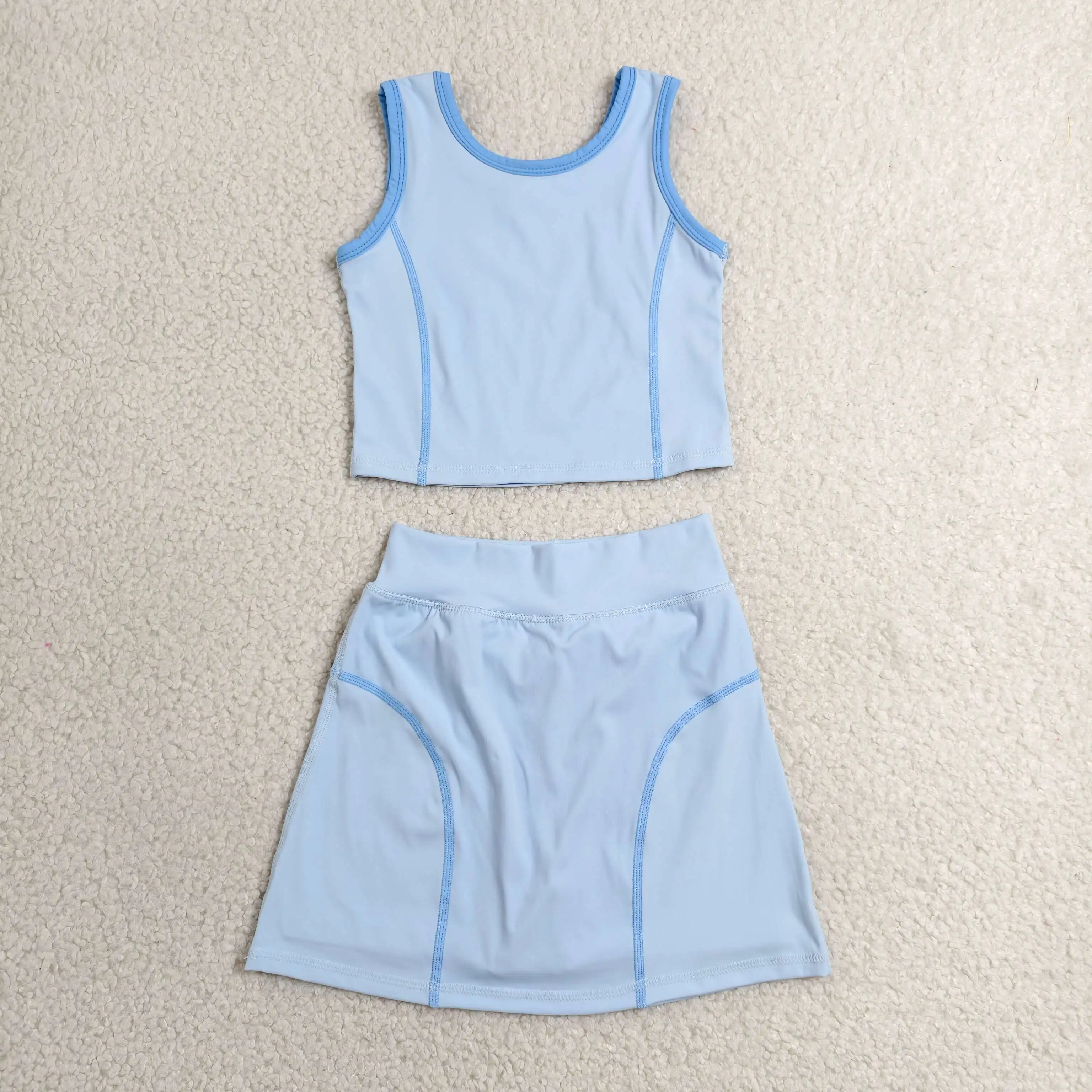 Wholesale Toddler Sleeveless Blue Shirt Skirt Shorts Kids Summer Set Athletic Baby Girl Yoga Active Soft Breathable Clothing