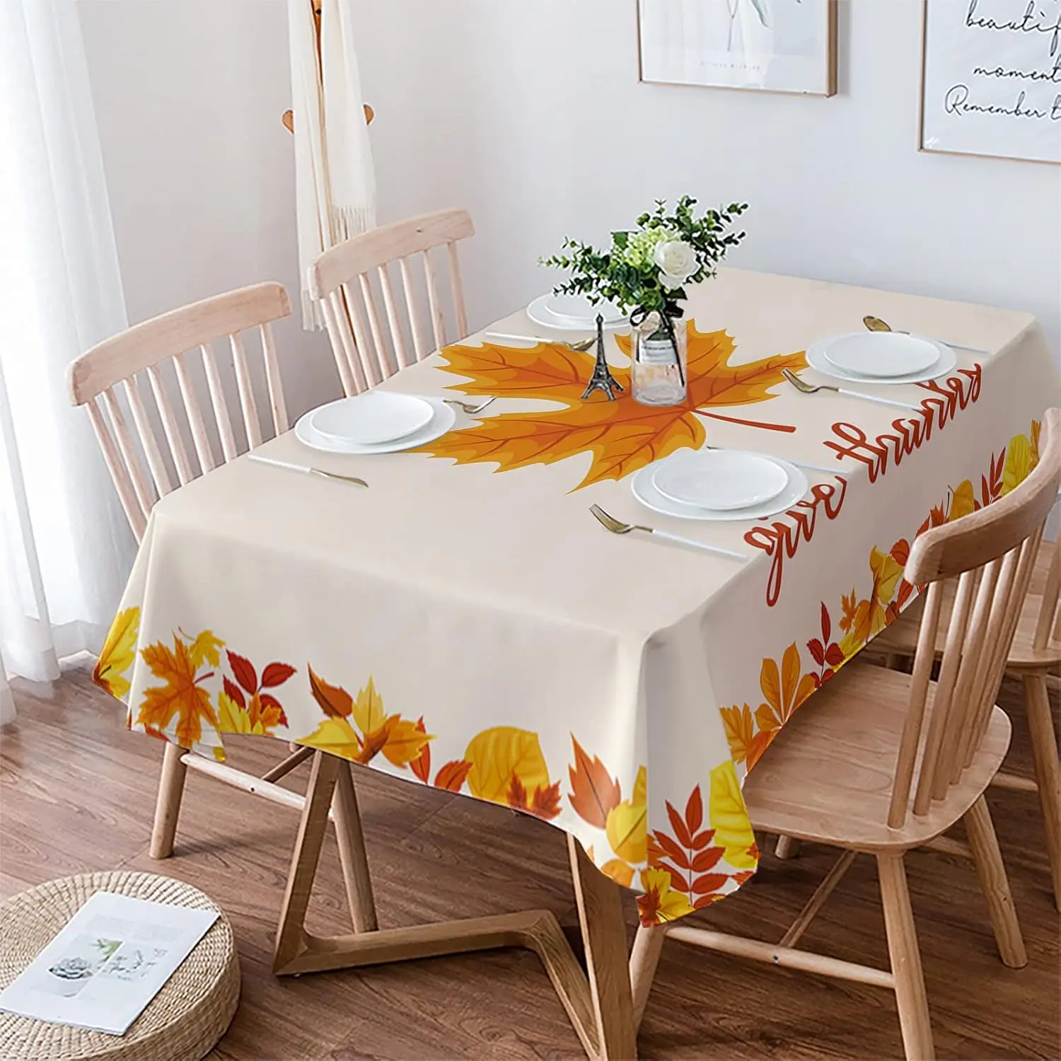 

Fall Harvest Maple Leaf Rectangle Waterproof Tablecloth for Table Decor Washable Kitchen Dining Tablecloth Autumn Decorations