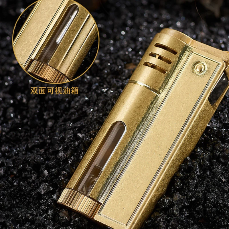 New Retro Classic Kerosene Cigar Pipe Flint Lighter Windproof Outdoor Grinding Wheel One-key Ignition Lighter Men\'s Gift