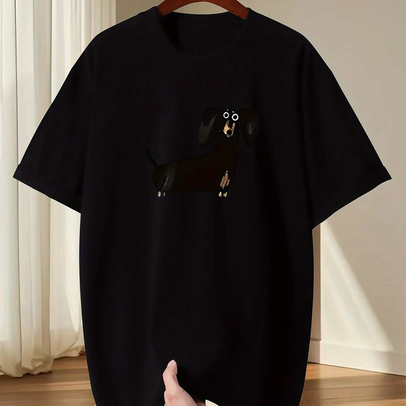 Japanese-style minimalist sausage dog printed T-shirt - Couple's style casual multi-purpose short sleeve shirt