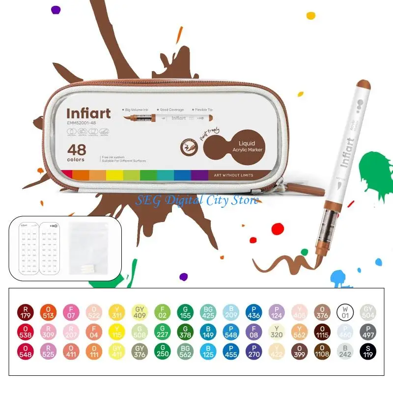 U75B Soft Tip Drawing Marker Set Liquid Acrylic Marker With Zippered Storage Case