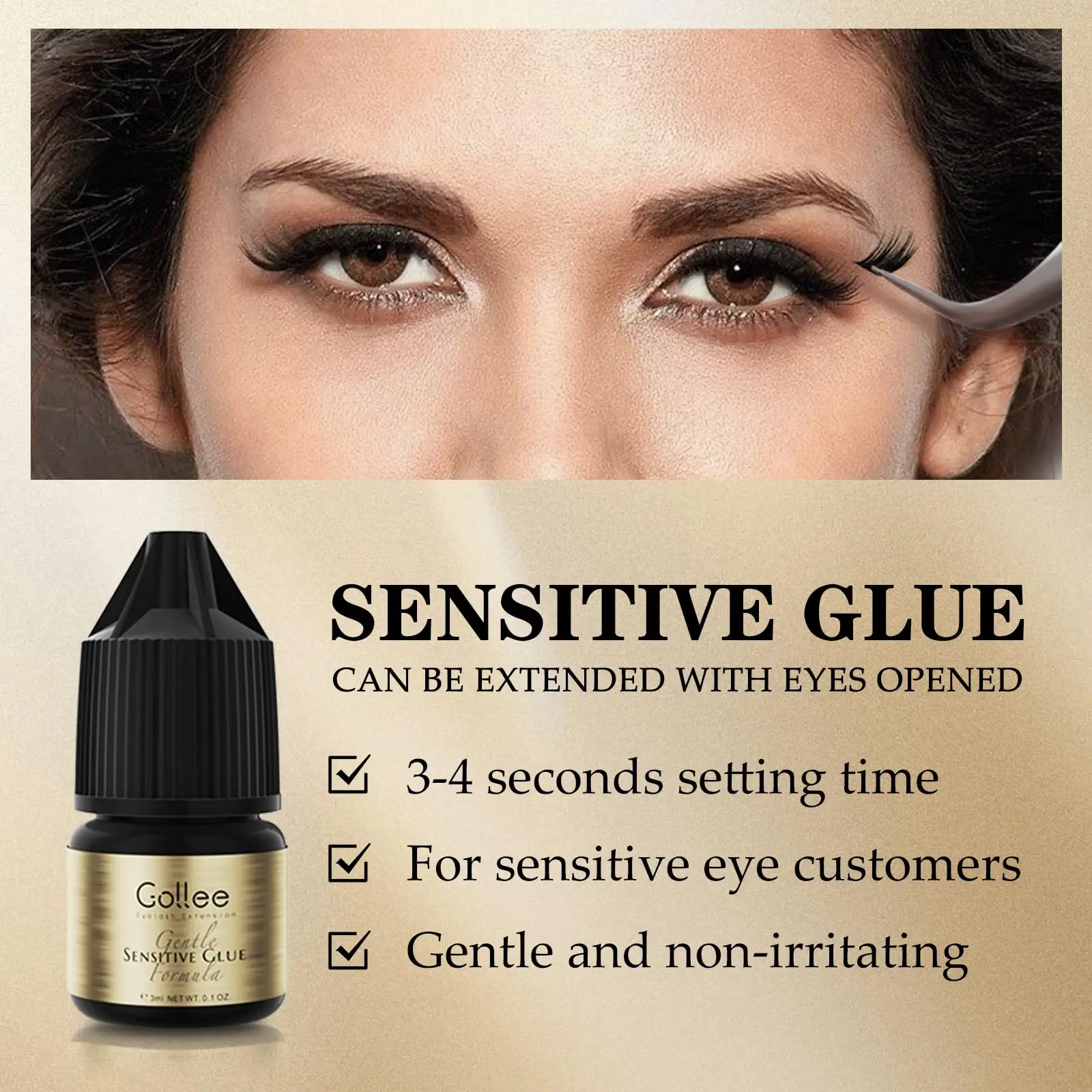 Gollee Adesivo per ciglia Clustered Colla per extension ciglia Delicata non irritante Adatta per occhi sensibili Adatto per uso domestico