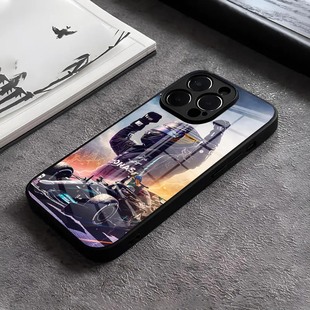 F1 Racing Lewis Hamilton 44 Phone Case For IPhone 15 Pro Max 12 16 14 Plus 11 13 Pro X XR XS 7 8 Plus SE Glass Design Back Cover