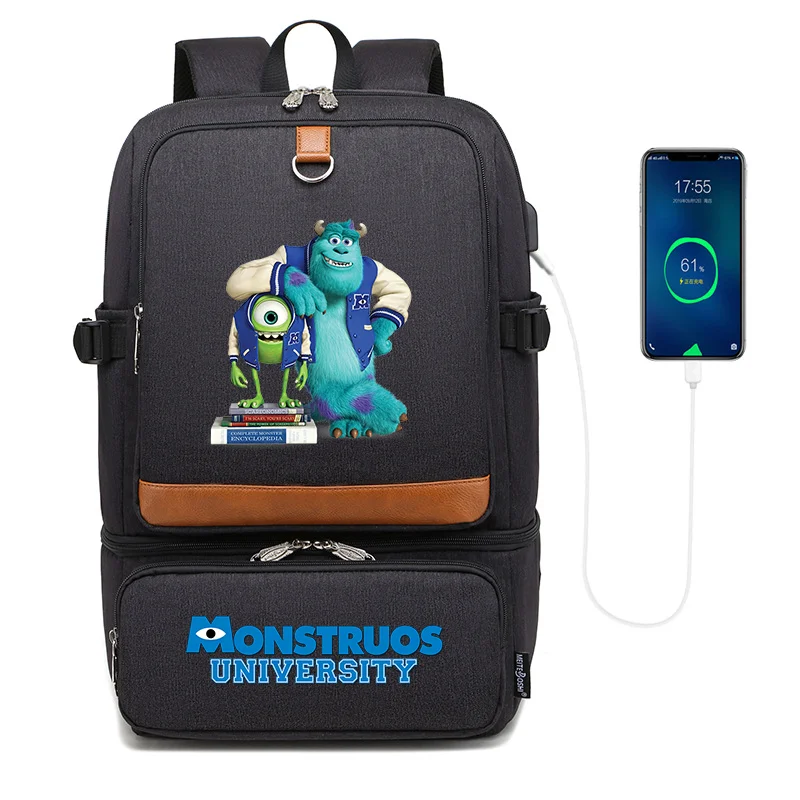 

Monsters University Backpacks Laptop for Men Women Students Compartment USB Portable Waterproof Cooler Bag Picnic Lunch Bag