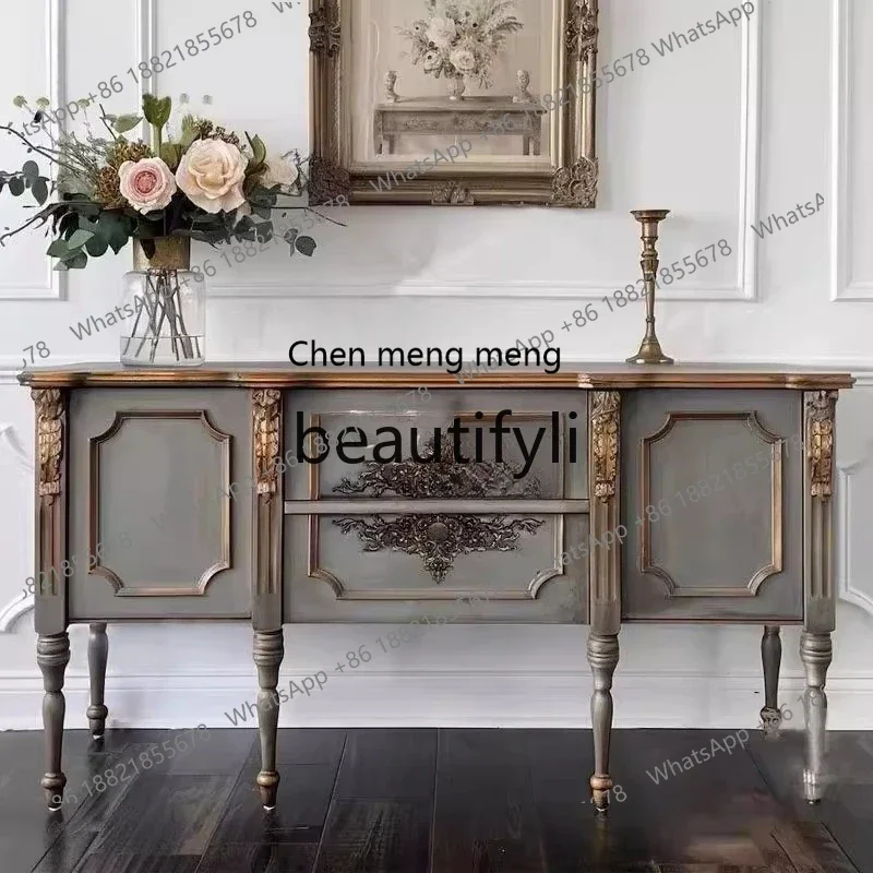 

French retro carved living room shoe cabinet integrated solid wood partition entrance cabinet storage decorative cabinet6220