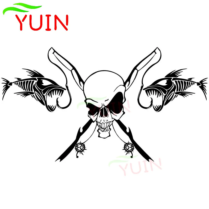 Car Sticker Fishing Skull Skeleton Fishing Rod Reel Decals Fashion Auto Accessories PVC Decoration Waterproof Sunscreen Decal