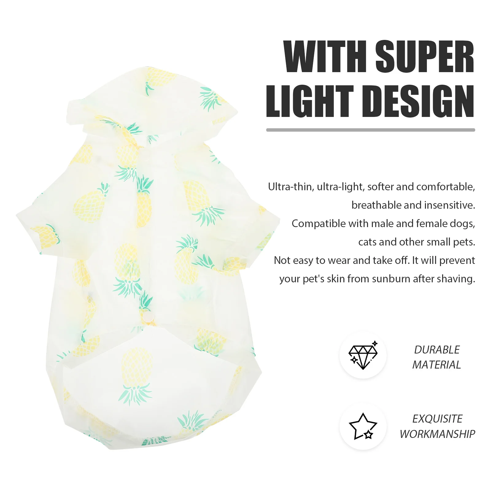 

Pet Sunscreen Summer Breathable Hoodie XL Pineapple Design Dog Clothes Decorative Dog Garment for Cats Small Pets
