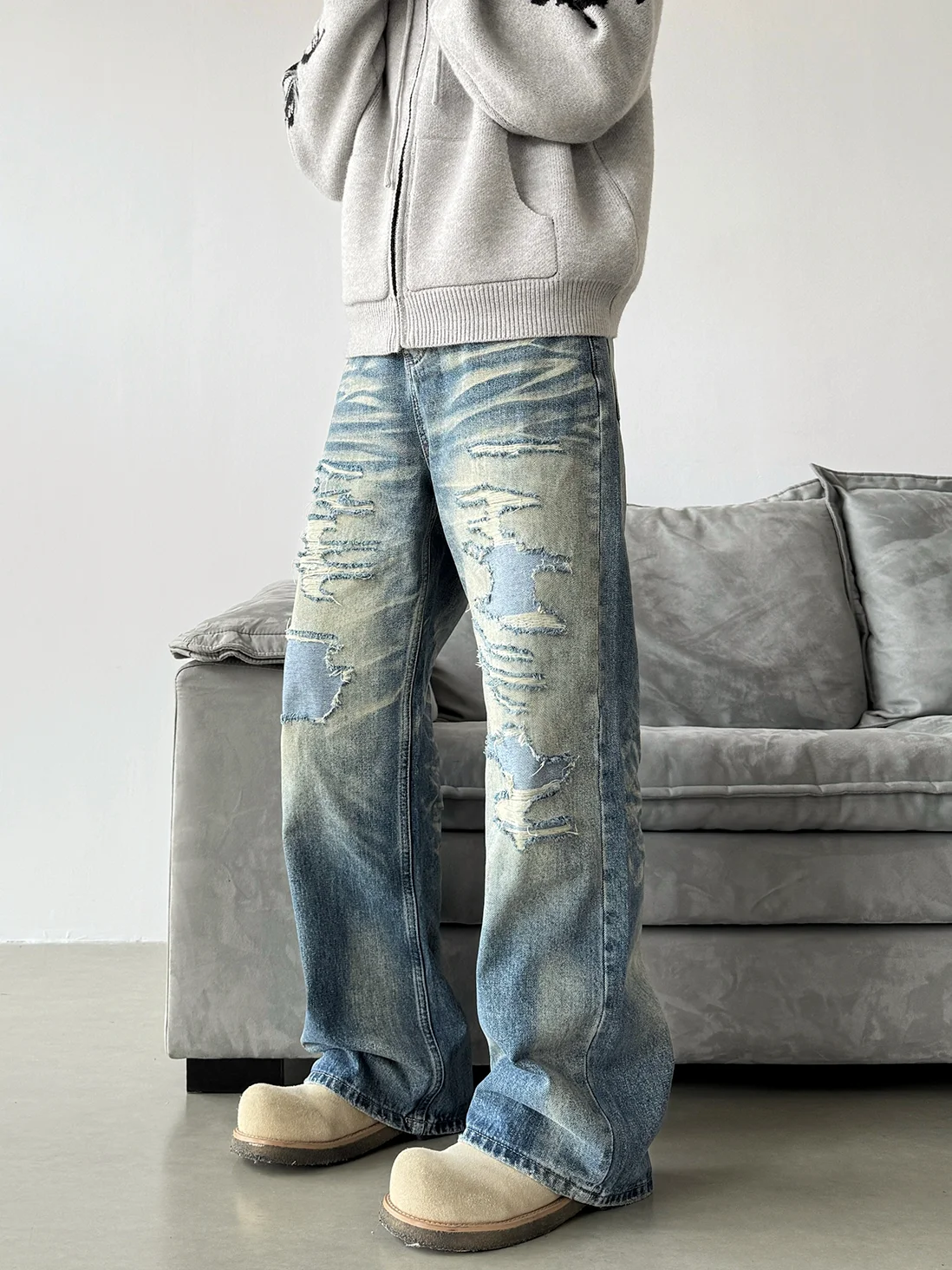 

Retro American Denim Jeans Men's Women's Cleanfit High Street Loose Wide Leg Couple Casual Pants Wear Resistant Straight Foot