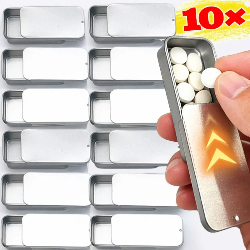 1/10Pcs Portable Push-pull Slide Cover Box Jewely Cases Beads Candies Pill Organizer Metal Sliding Box DIY Jewely Storage Case