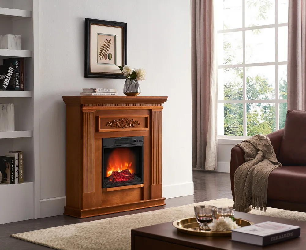 #Mantel Wooden Surround Firebox Insert Electric Fireplace Remote Control Electric Fireplace Heaters