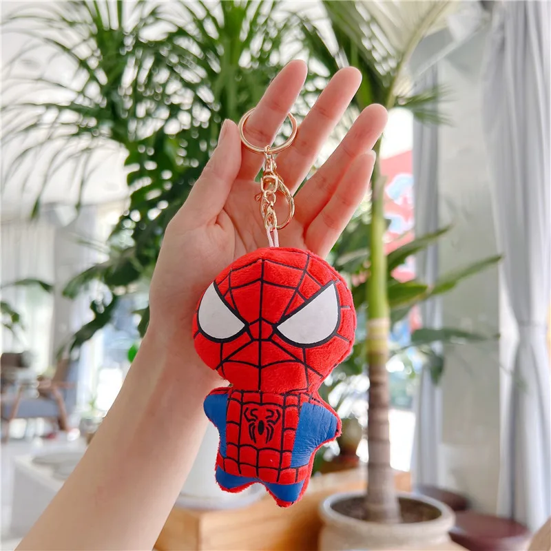 12cm Marvel Spiderman Hulk Iron Man Thor Plush Keychain Cute Cartoon Stuffed Doll Car Keyring Kawaii Backpack Pendant Decor Gift