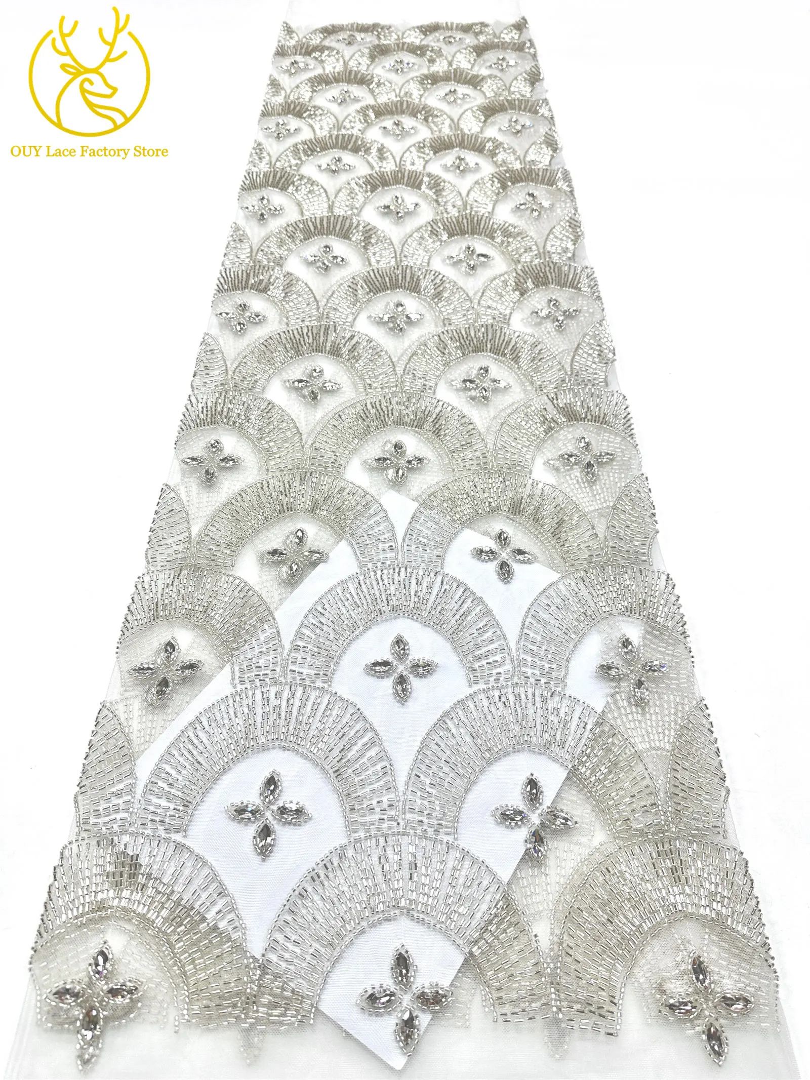 Smaragdgrüner Luxus Dubai Diamant-Perlen Tüll-Spitzenstoff Hochwertiger Afrikanischer Stein-Pailletten-Spitzenstoff für Abendkleider – Detail 14