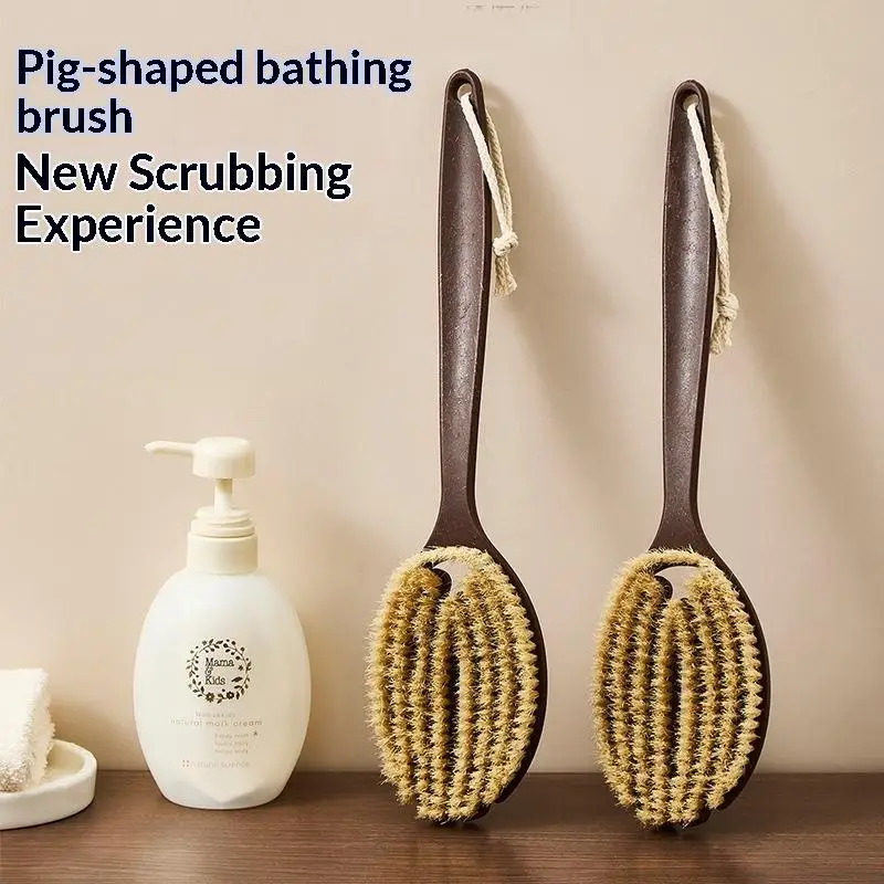 1Pcs Body Massage Brush 2 In 1 Long Handle Back Scrubber Natural Coconut Bristle Wet Dry Bath Brush Accessories Gift