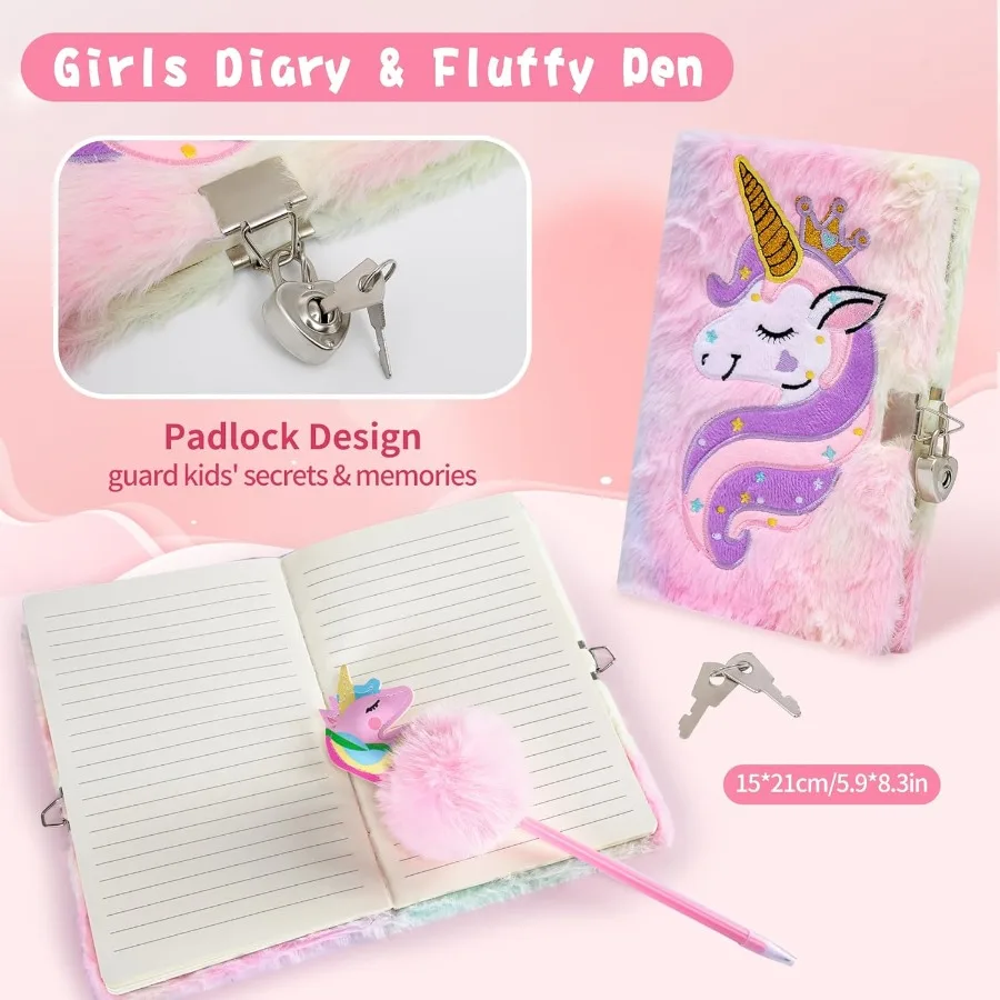 Cherry Tale Unicorn Toys Regali per ragazze 4-6 7 8 9 10 anni Regali di compleanno per ragazze Set con cuscino a stella illuminato Diario in peluche