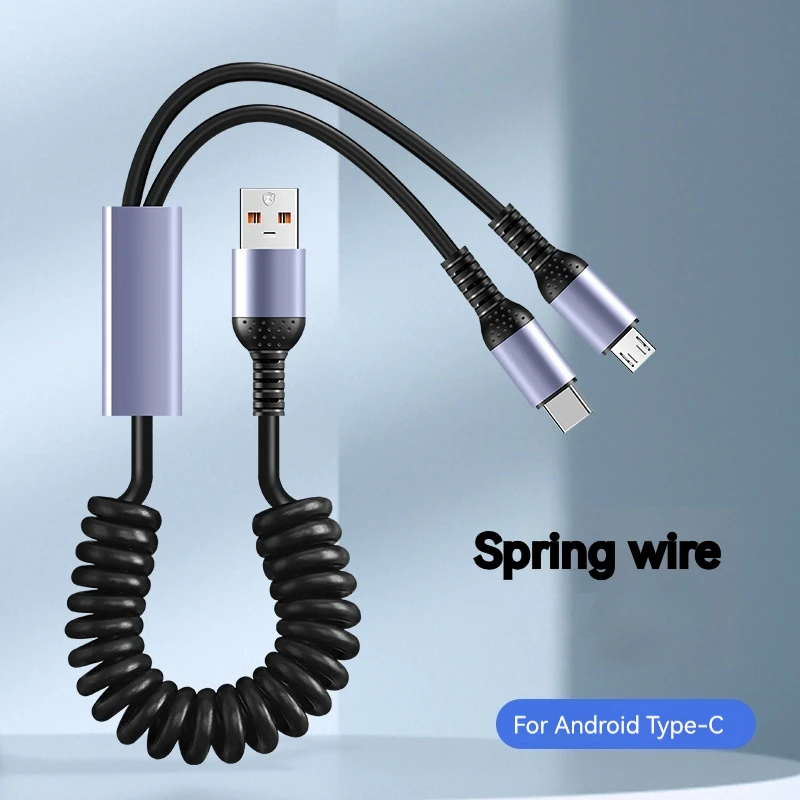 كابل بيانات زنبركي سريع الشحن ، نوع C و USB الصغير ، سلك سلك مطاطي لـ xiao ، huwa ، samng ، سيارة ، 2 في 1 ، 6A