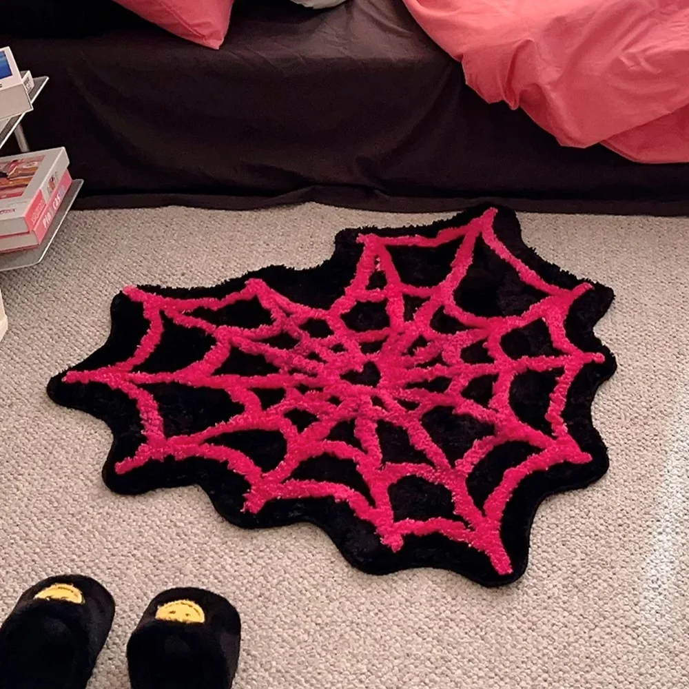 

Pink Love Spider Web Tufted Rug Valentine's Day Gift Fluffy Carpet Floor Pad Aesthetic Home Kids Room Nursery Decor Doormat