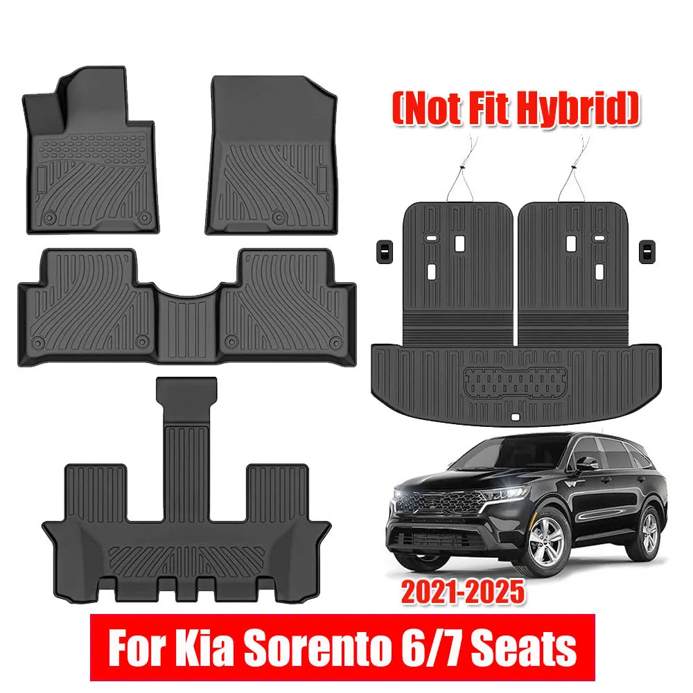 

All-Weather TPE Floor Mats Cargo Mat with Backrest Mats for 2021-2025 Kia Sorento 6/7 Seats (Not Fit Hybrid) Accessories