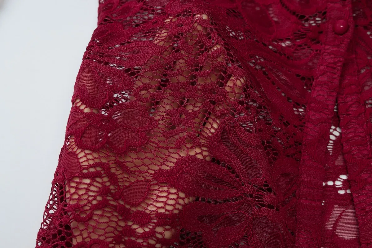 Set da donna in pizzo trasparente da 2 pezzi 2025 Autunno Colletto rovesciato Camicia monopetto a maniche lunghe Cardigan Top + Abito corto