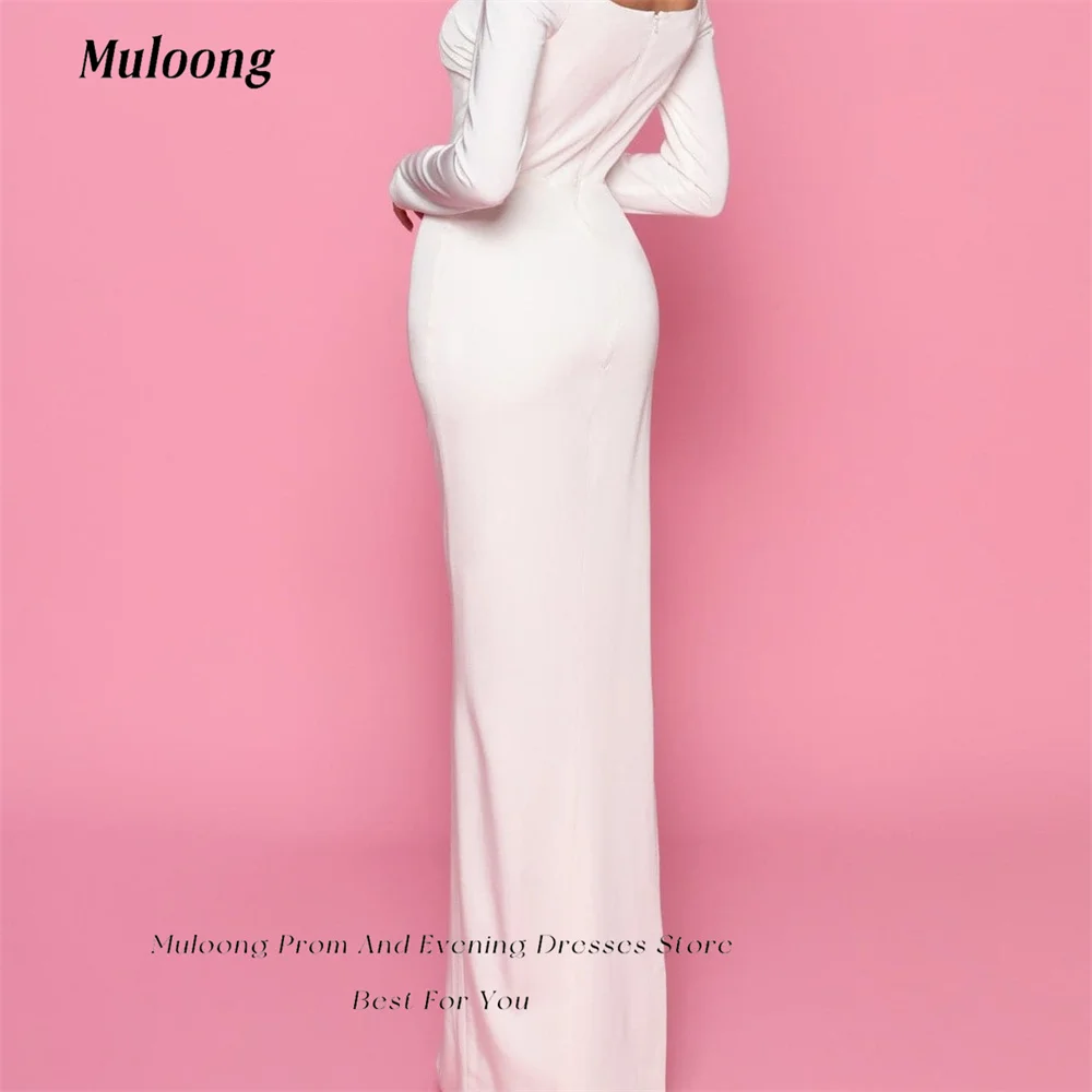 Muloong White Suqare Collar Formal Occasion Gown Long Sleeves Gala Dresses Floor Length Straight High Split Haute Couture Dress