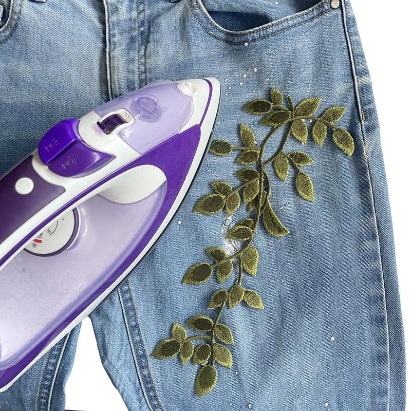 1 Paar grüne Blätter, Efeu-Blumen, florale Pflanzenapplikationen, Stickerei zum Aufbügeln, Stoffaufkleber zum Aufnähen für Kleidung, Kleider usw. – Detail 2