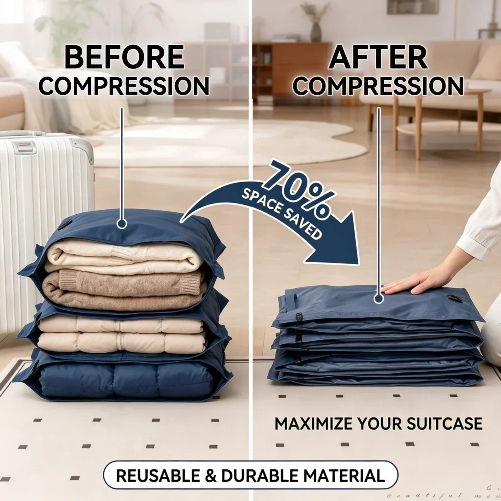 Travel Vacuum Storage Bags Space Saver Reusable Dust Moisture Proof Durable Space Saver Compression Bag for Travel Suitcases