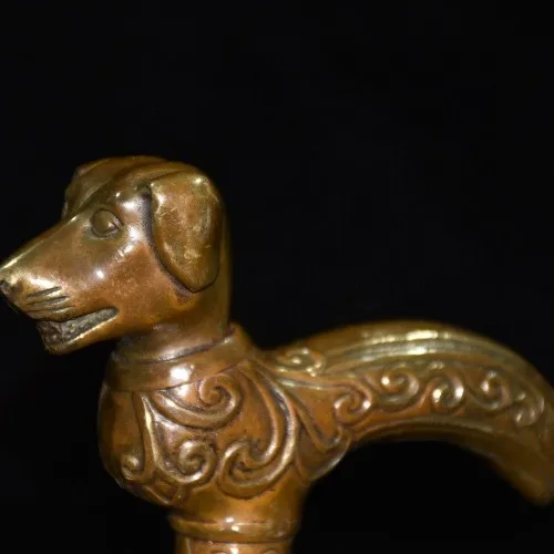 

Collection Brass pure copper zodiac dog cane head ornament 13 cm long, 3 cm wide and 10 cm high
