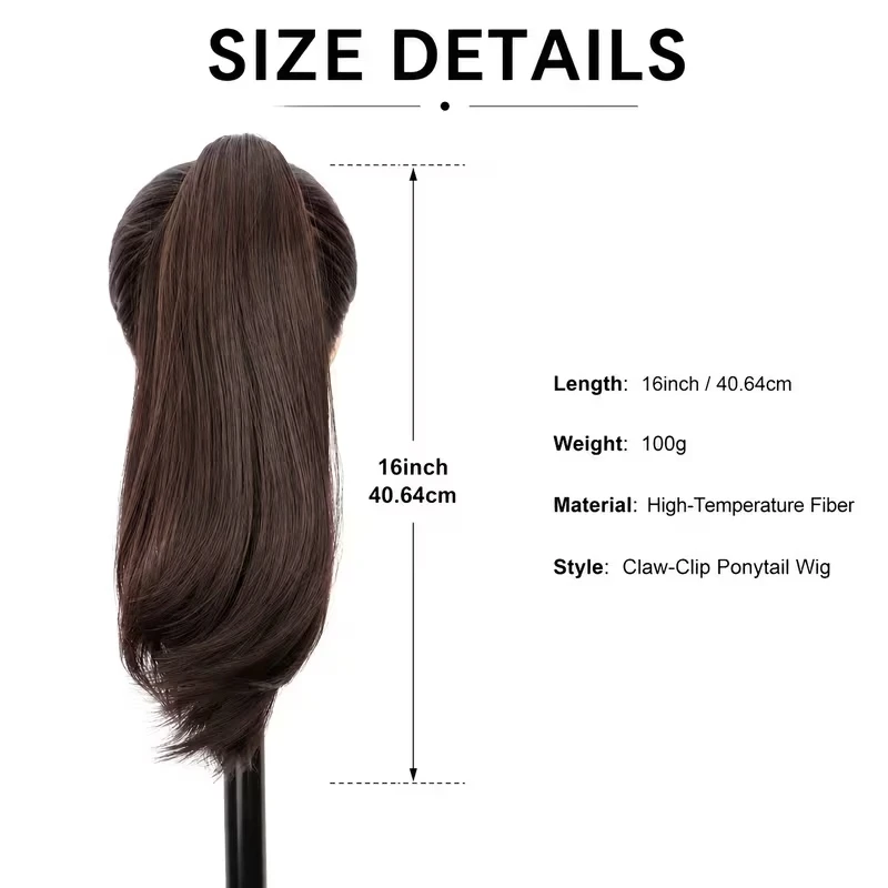 Synthetic Claw‑Clip Ponytail Wig 16Inch High Temperature Fiber Inward Flip Hair Extension for Women Daily Wear Hair Accessory