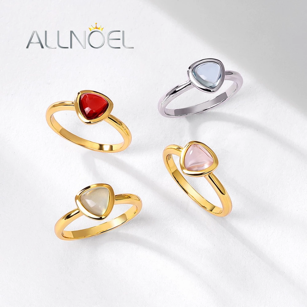 

ALLNOEL 925 Sterling Silver Ring For Women Natural Heart Red Garnet Topaz Prehnite Rose Quartz Gold Plated Fine Jewelry Gift New